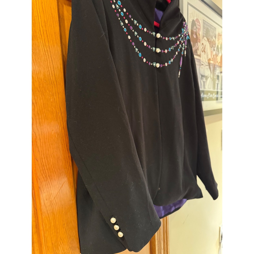 Bob Mackie Wearable Art Blazer Black Beaded Necklace Detail Purple Lining XL - Picture 5 of 10